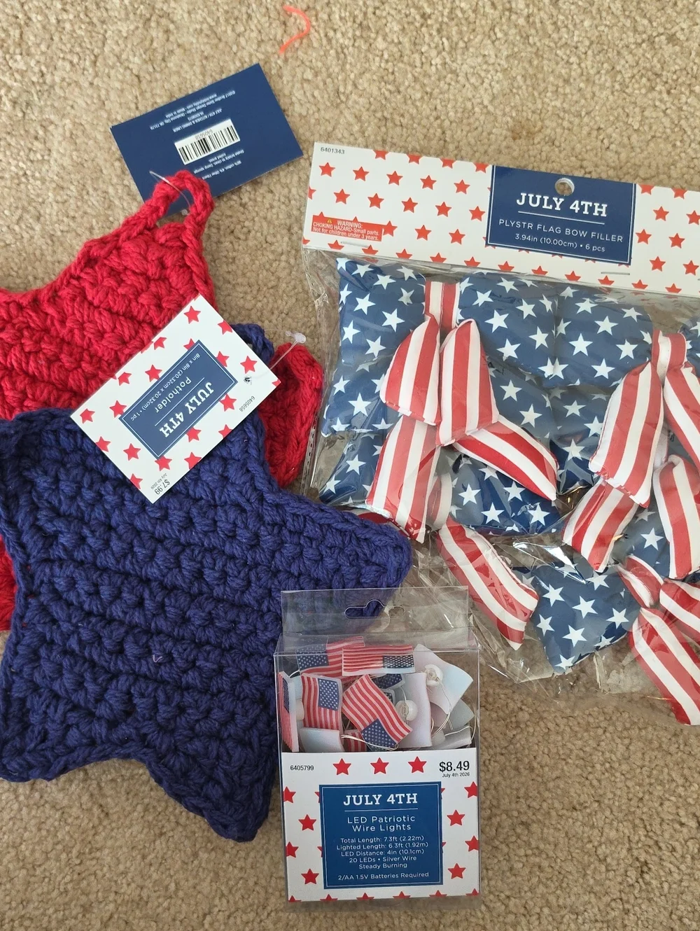 July 4th Patriotic Star Decorations - Red, White & Blue